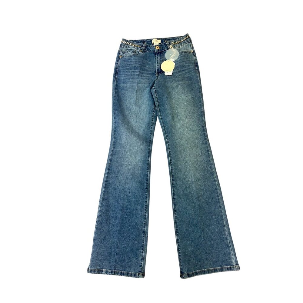 Camila Coelho skinny Bootcut Blue Jeans With Gold Chains Recycled Material Size